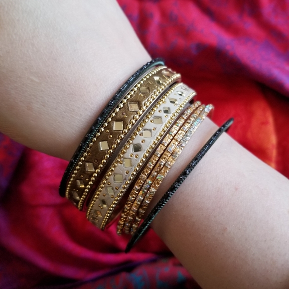 Bangle bracelet bundle gold tone black with mirrors - Picture 7 of 9